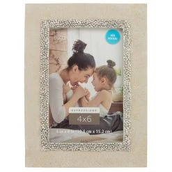 Best Sale ✔️ Beige with Gray & Silver Beaded 4" x 6" Frame, Expressions™ by Studio Décor® by Studio Decor 🧨